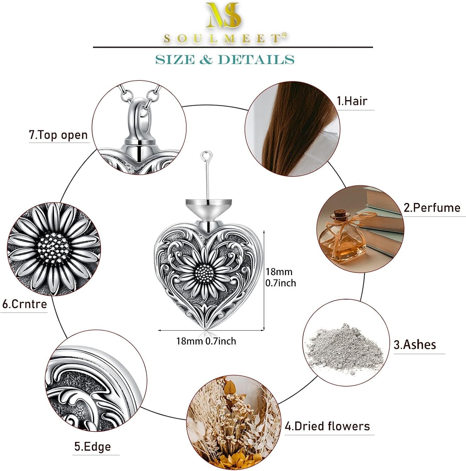 Sterling Silver Sunflower Cremation Necklace for Ashes - Forever In My Heart