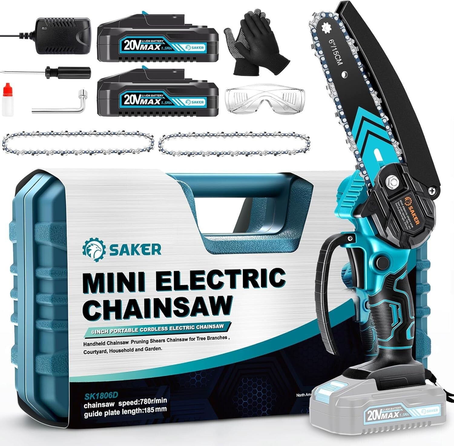 Rechargeable 6-Inch Mini Chainsaw with Dual Batteries - Ideal Father's Day Gift