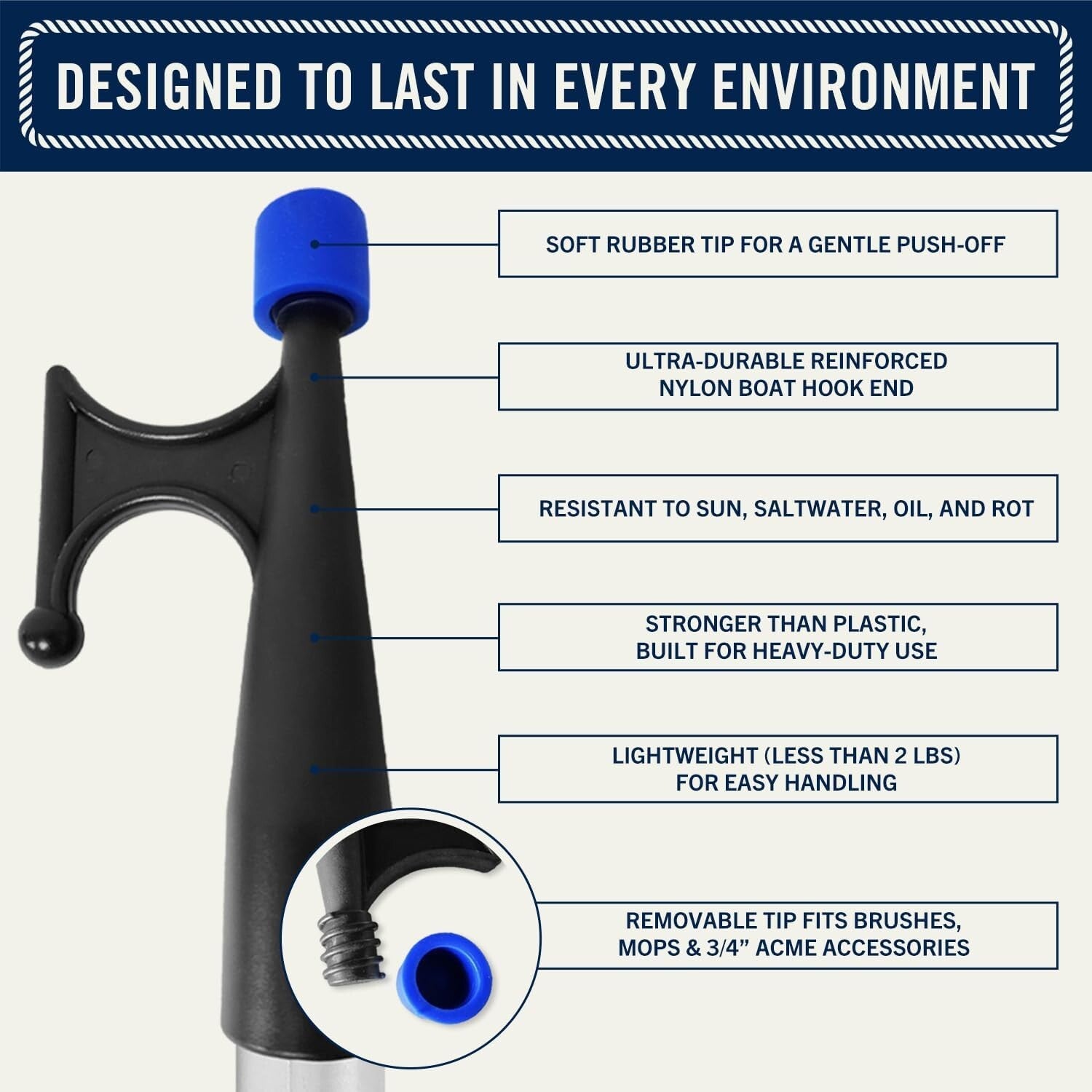 Universal Telescoping Boat Hook - 4.5-8 ft Lightweight for Mooring & Fishing