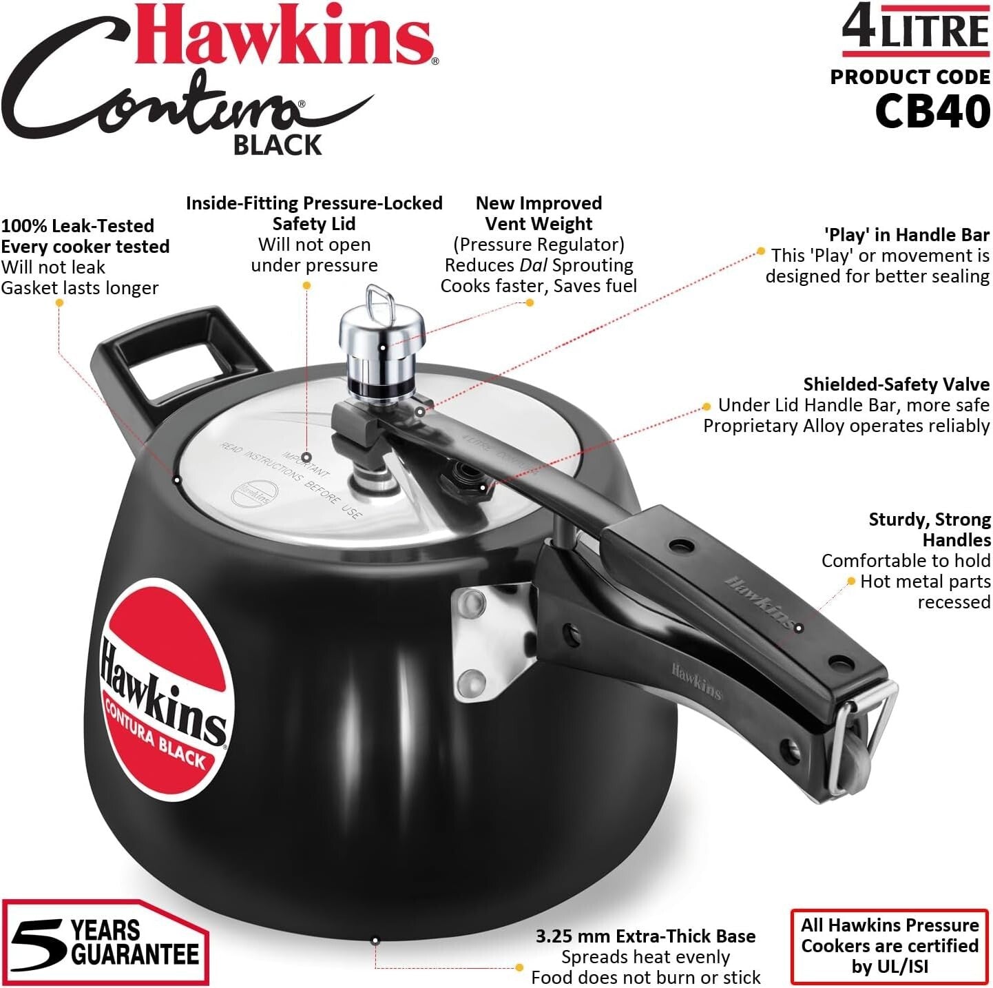 4L Hard Anodized Black Pressure Cooker - Modern Design for Fast Cooking