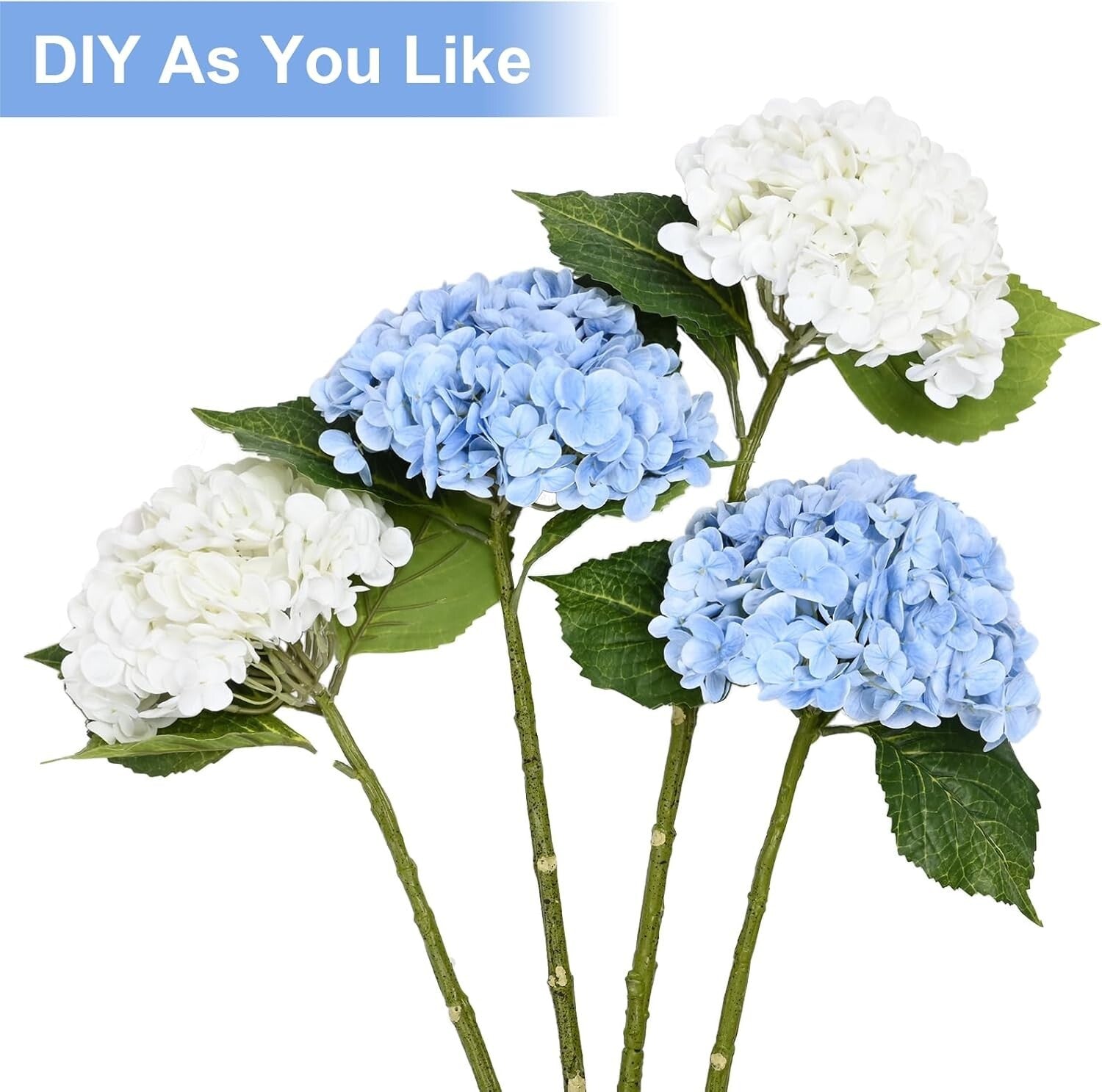 Lifelike 21" Hydrangea Flowers - Soft Touch with Washable Petals, 4-Piece Set
