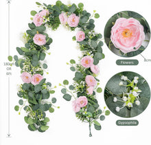 Load image into Gallery viewer, Versatile 2 Pack 13Ft Pink Roses and Eucalyptus Garland for Home &amp; Event Styling
