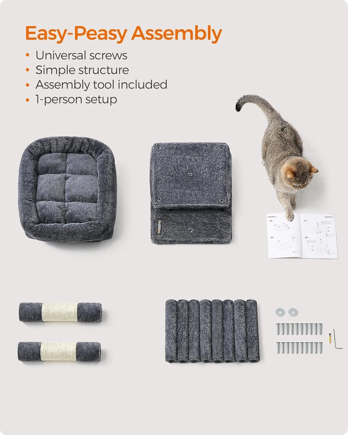 Smoky Gray 26.4-Inch Cat Tree with 2 Caves and Large Perch - Ideal for Kittens