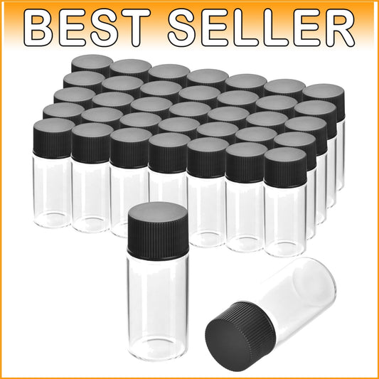 Durable 30ML Glass Vials - Black Screw Caps, Leakproof Glass Storage - 100 Pack