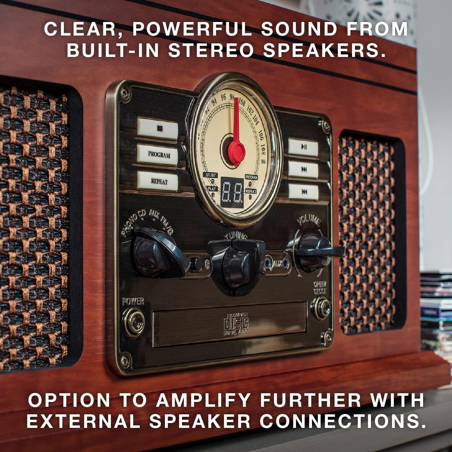 Nostalgic 6-in-1 Bluetooth Record Player with Built-In Speakers – Farmhouse Grey