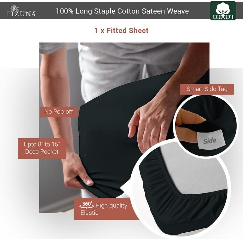 Eco-Friendly Mercerised Combed Cotton King Fitted Sheet - Deep Pocket & Soft