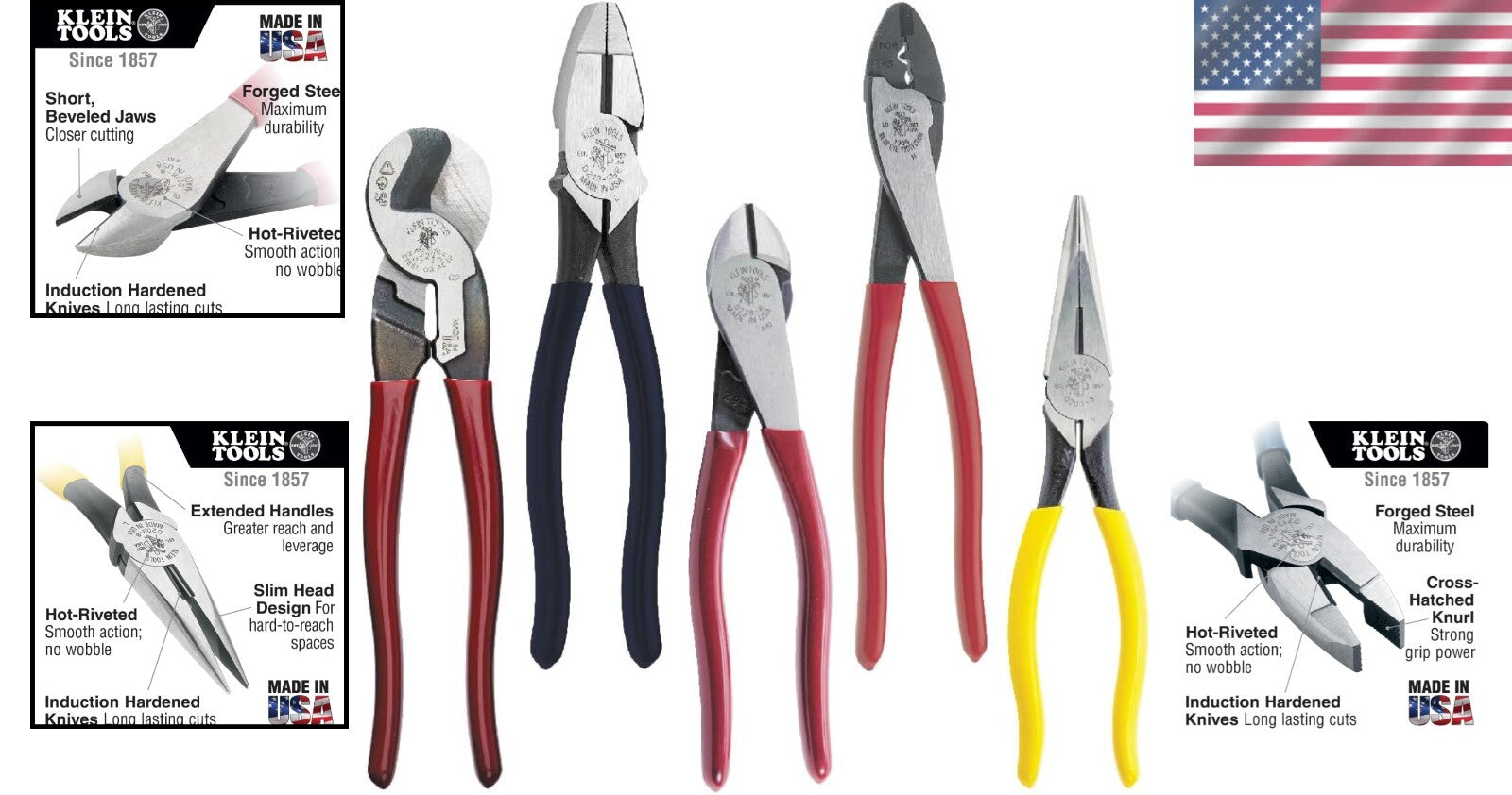 Alloy Steel 5-Piece Dipped Plier Set for Professional Cutting & Crimping Tasks