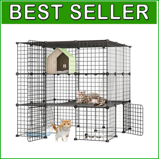 Detachable Indoor Cat Crate - 41” Playpen for 1-4 Cats with Ramp & Organization
