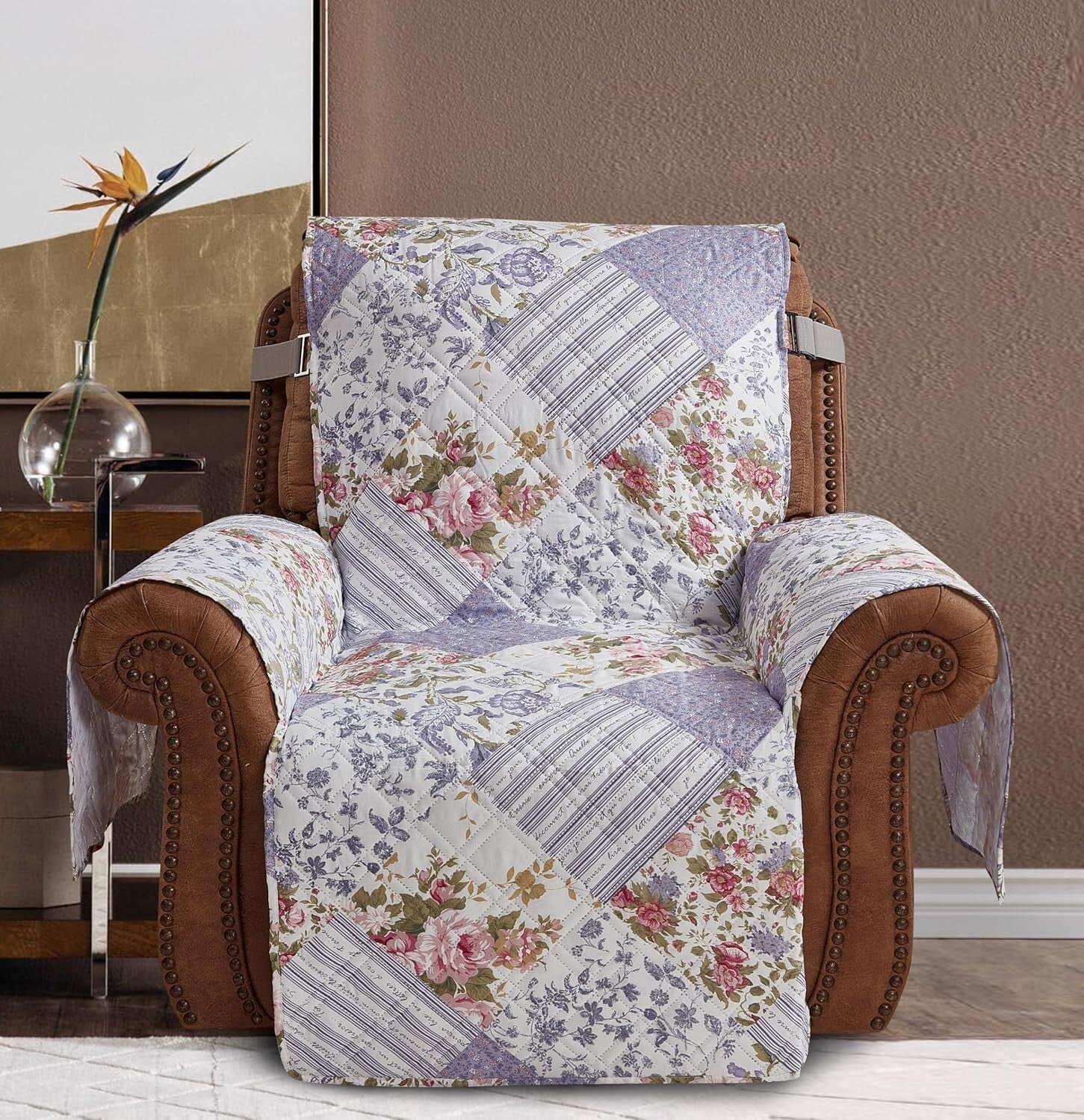 Stylish Rose Violet Recliner Slipcover with Elastic Strap - Kid & Pet Safe