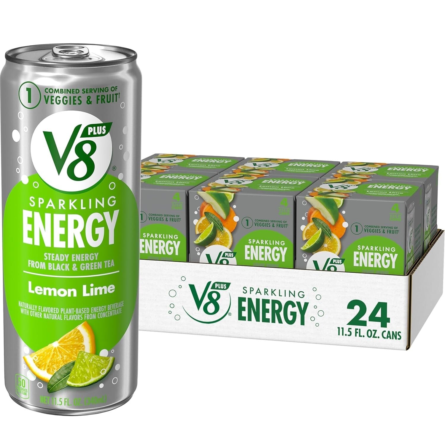 Energetic 6-Pack V8 +SPARKLING Lemon Lime - Non-GMO Fruit Juice Drinks