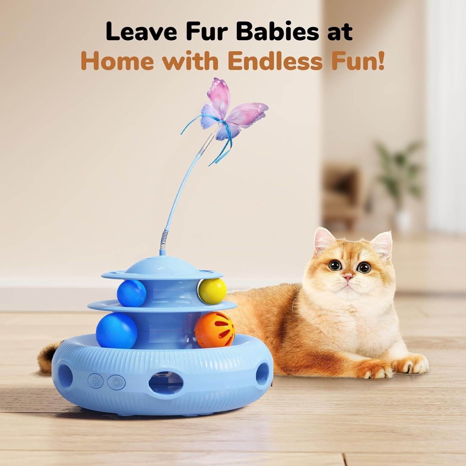 Blue Rechargeable Cat Toy: 4-in-1 Fun with Butterfly & Random Feather Action