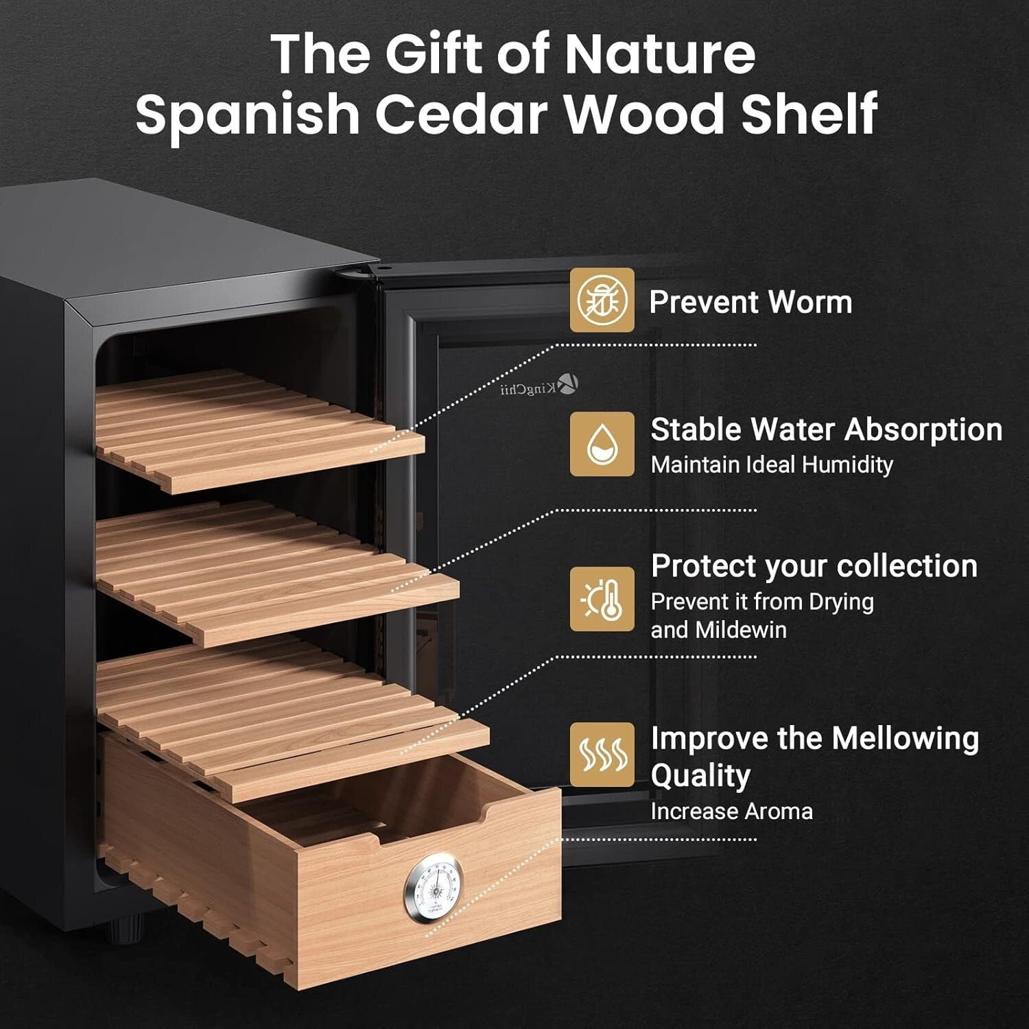 3-Layer Spanish Cedar Cigar Cabinet with Touch Control and 360° Air Circulation