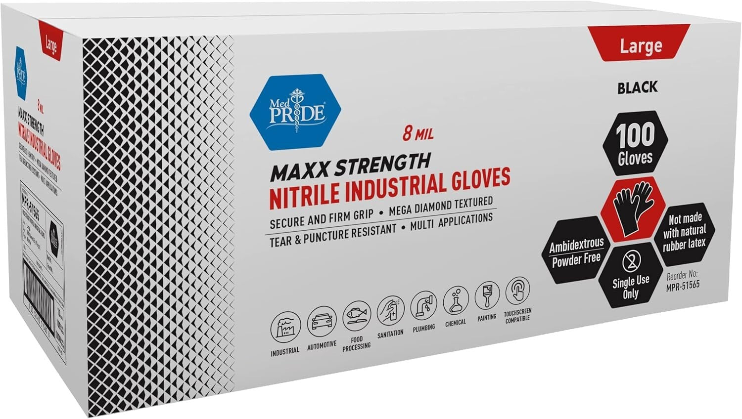 Diamond Textured Nitrile Gloves - 8 Mil, Resistant & Comfortable for Long Hours