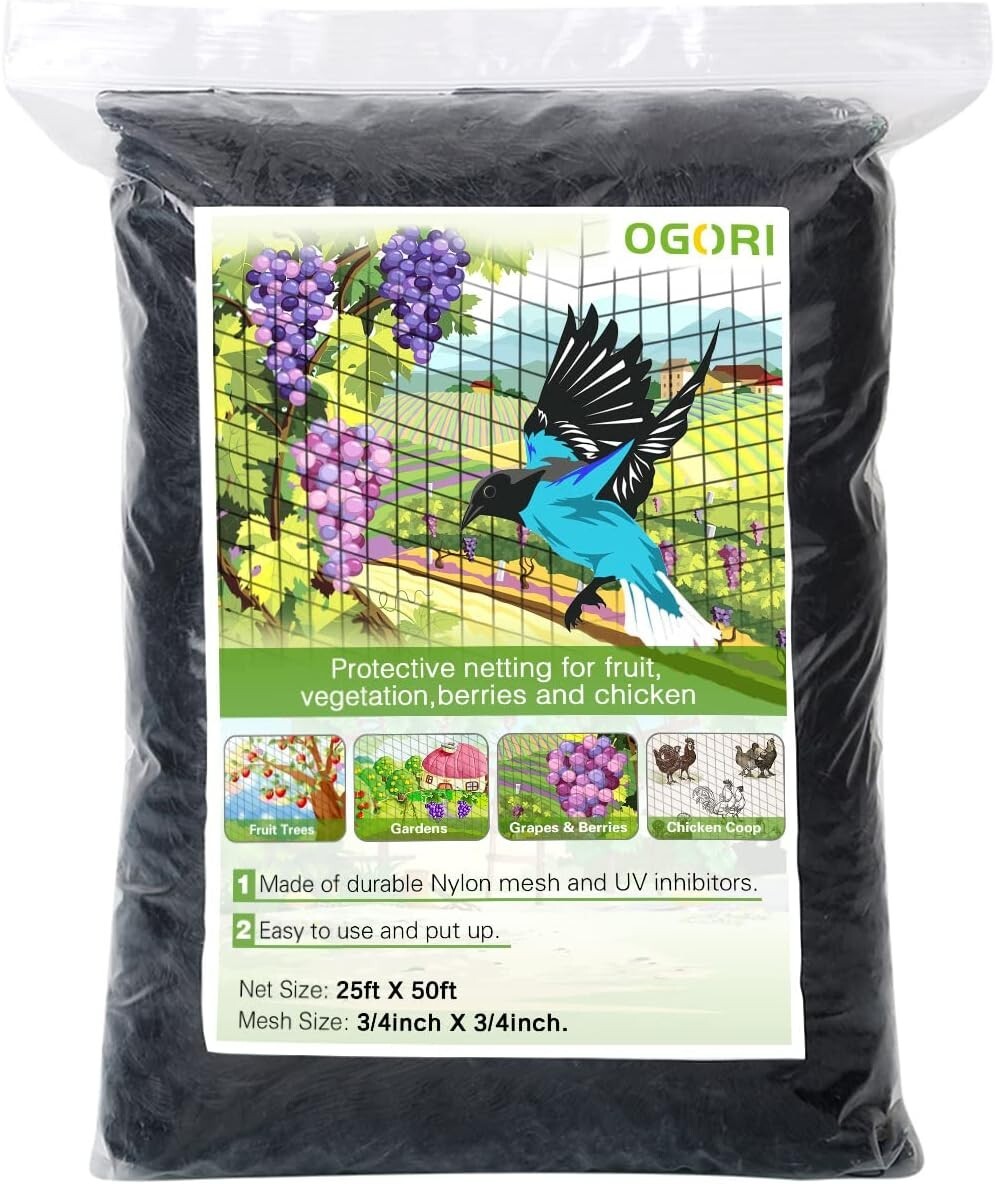Durable 25' x 50' Bird Netting for Vegetables and Fruits - Easy Setup Included