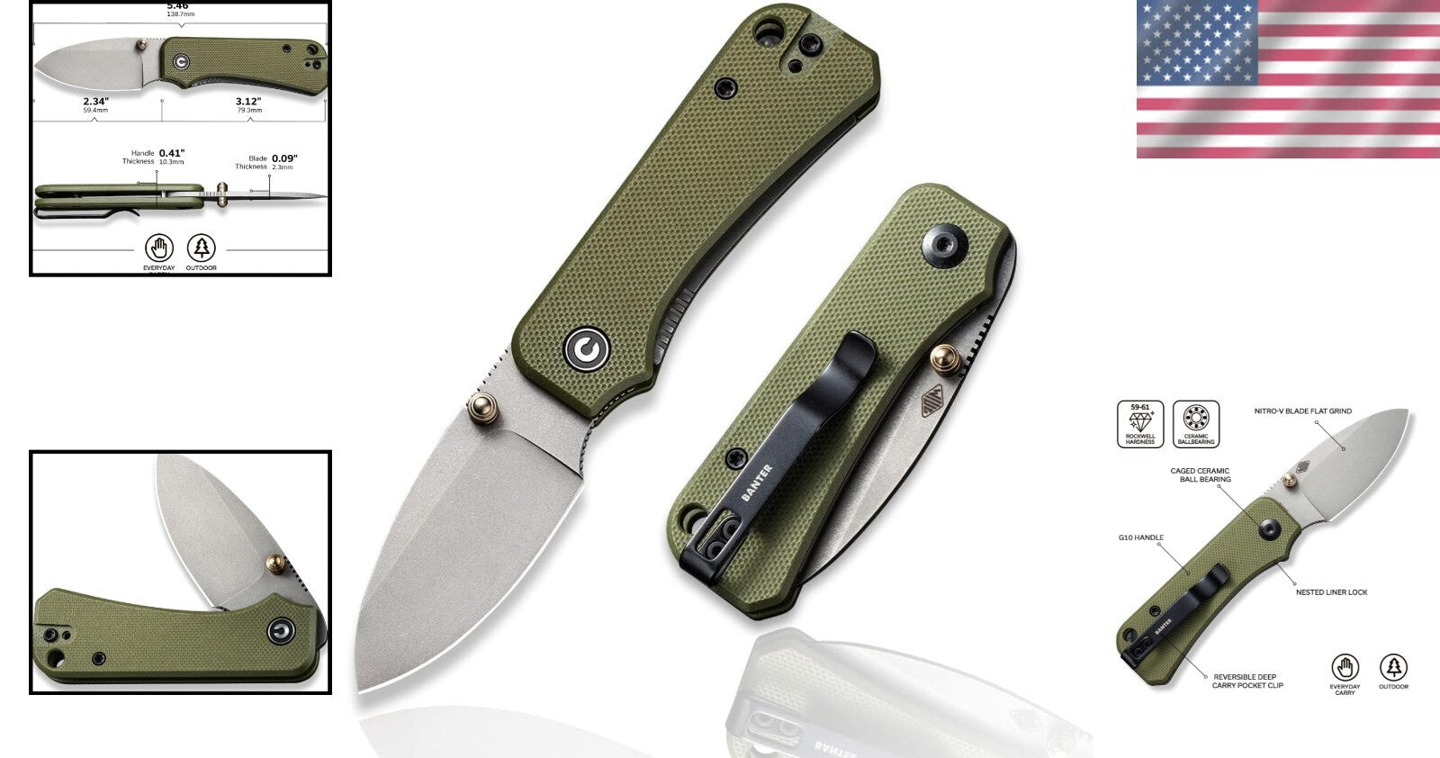 Durable Baby Banter Pocket Knife - 2.34" Nitro-v Blade with Deep Carry Clip
