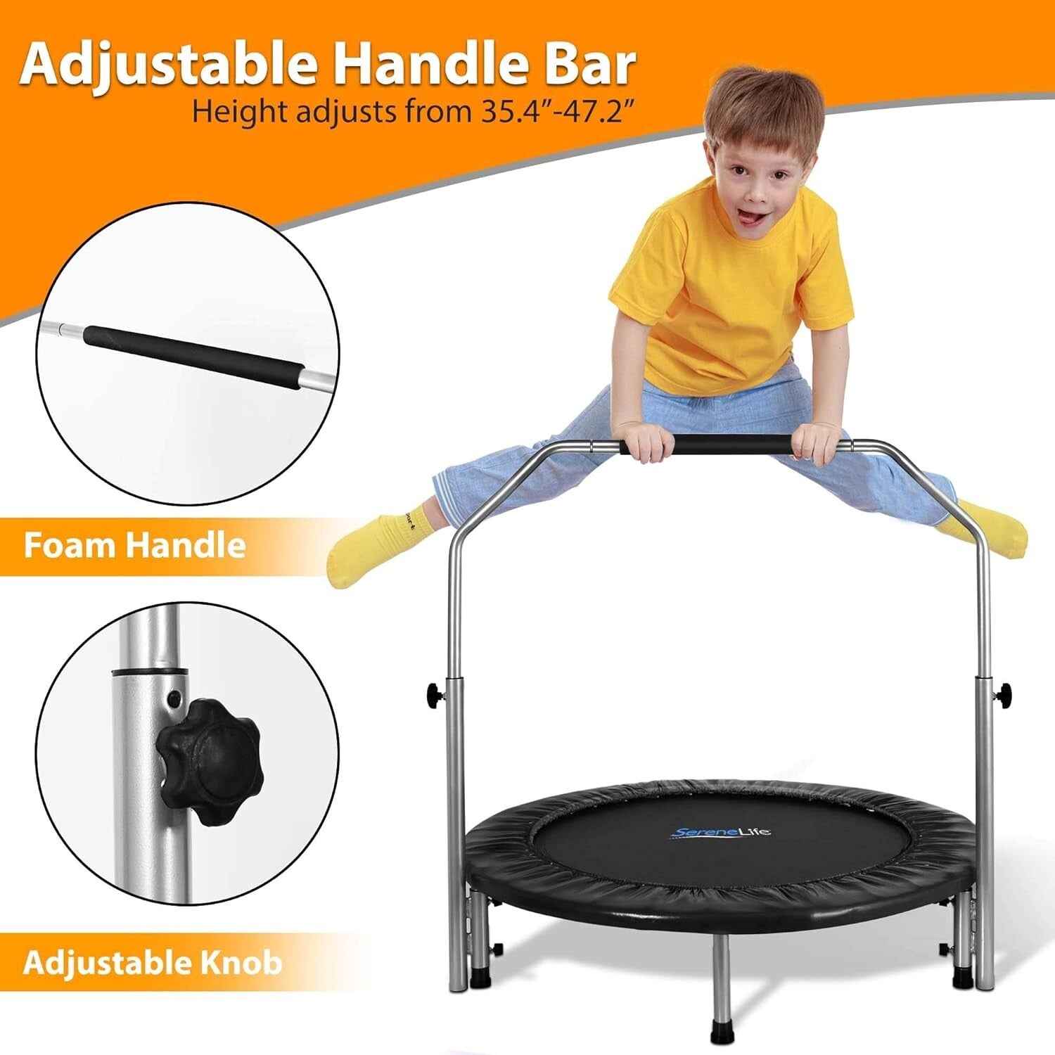 Adjustable Handle Foldable Mini Trampoline - Outdoor/Indoor Fitness Equipment