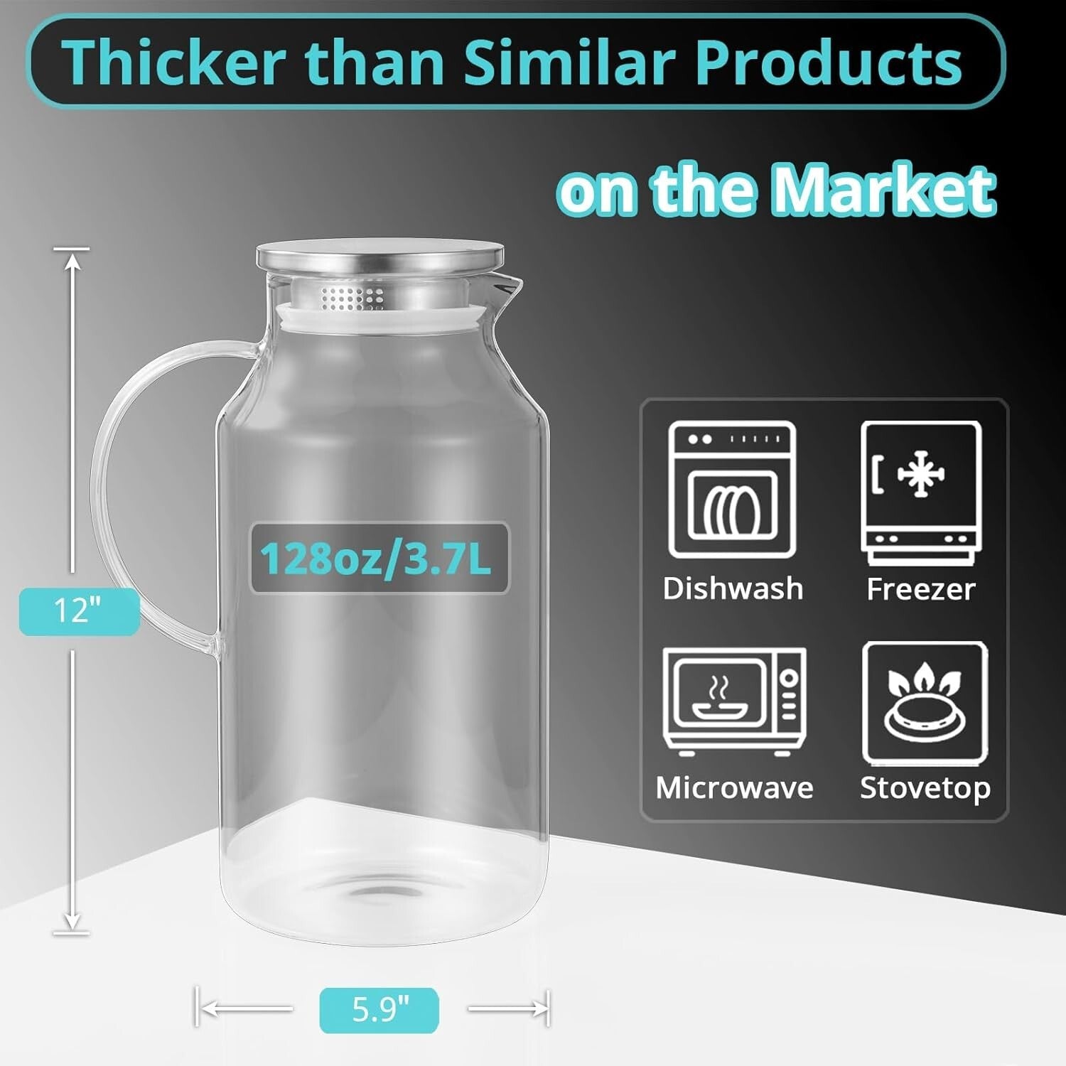 Versatile 1 Gallon Glass Water Jug with Stainless Steel Lid - Ideal for Parties