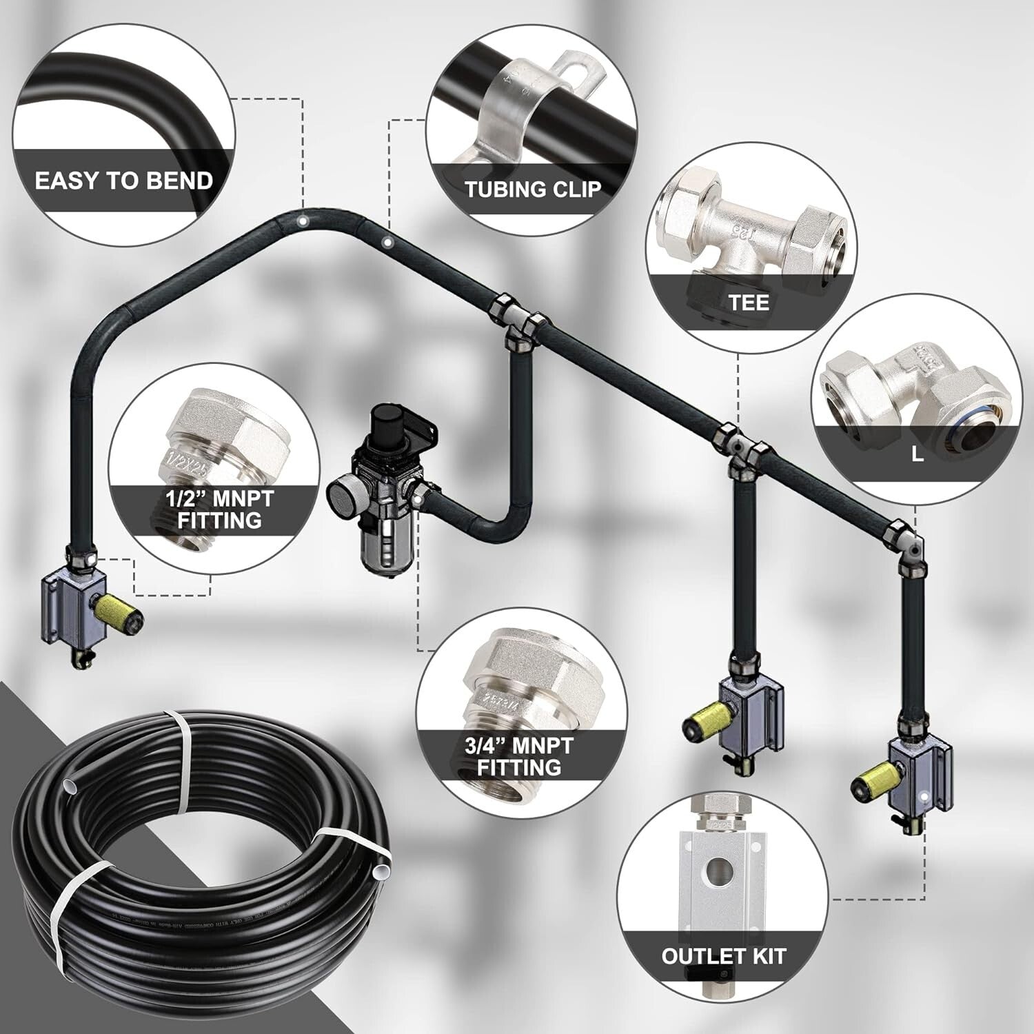 Versatile 3/4inch x 100ft Air Piping System: Easy Install & Modify for Workshops