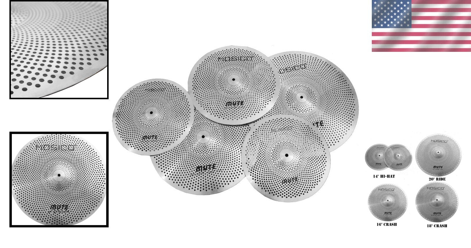 5-Piece Low Volume Cymbal Set: Perfect 14" Hi-Hats & 20" Ride - Quiet Practice