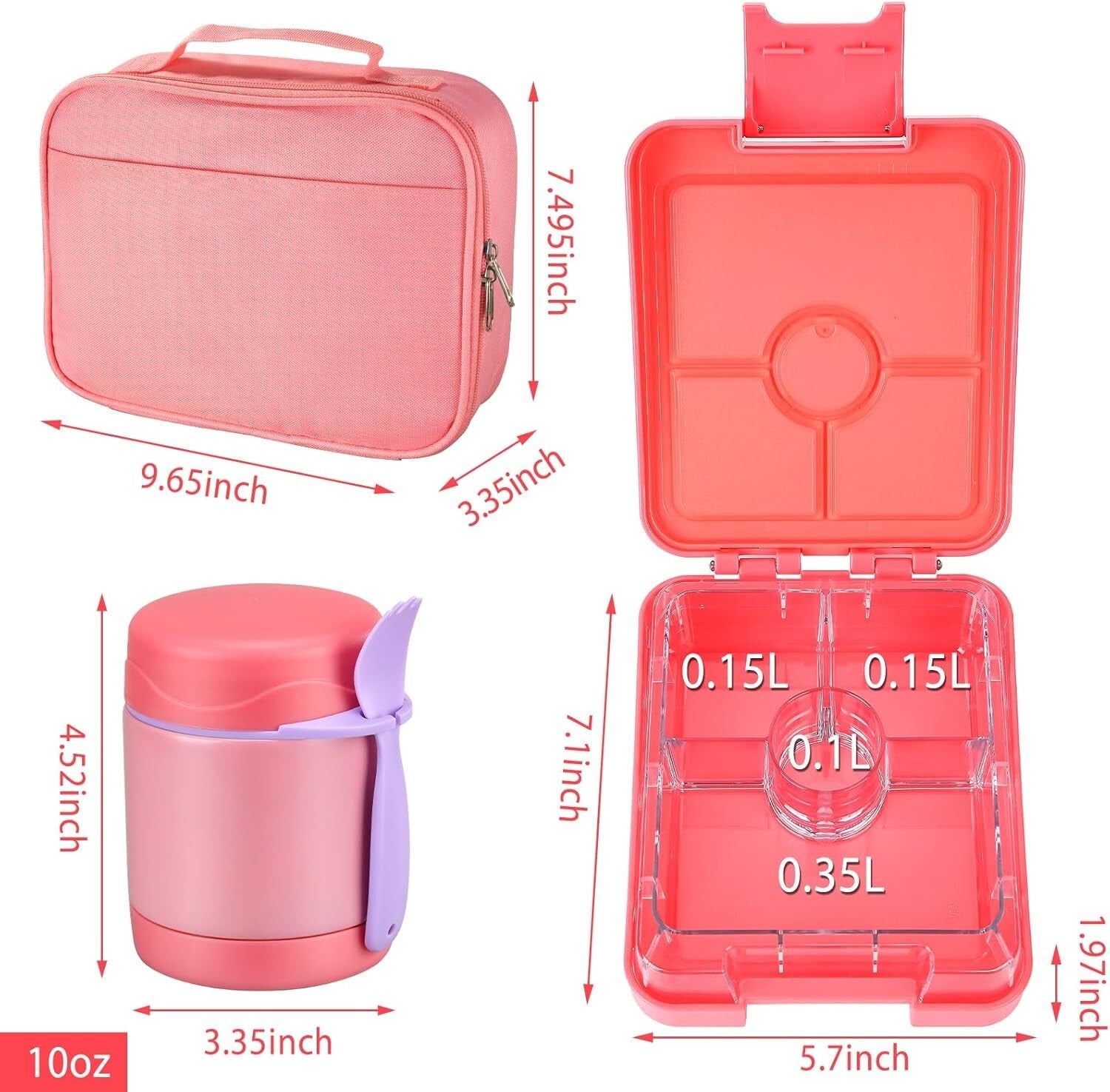 4-Compartment Kids Bento Box with Matching Insulated Lunch Bag & Soup Jar