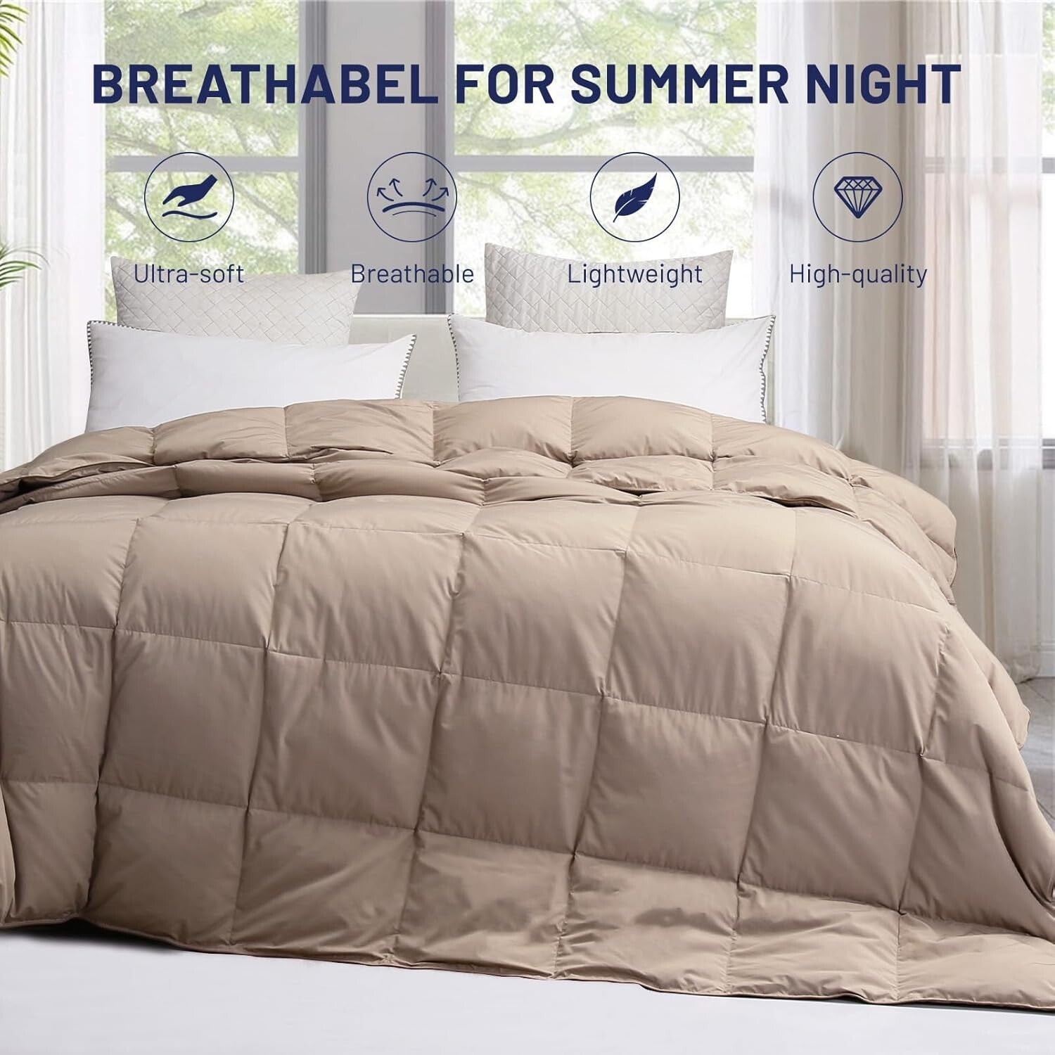 Elegant 106x90” King Down Comforter with 8 Corner Tabs – Ideal for Summer Sleep