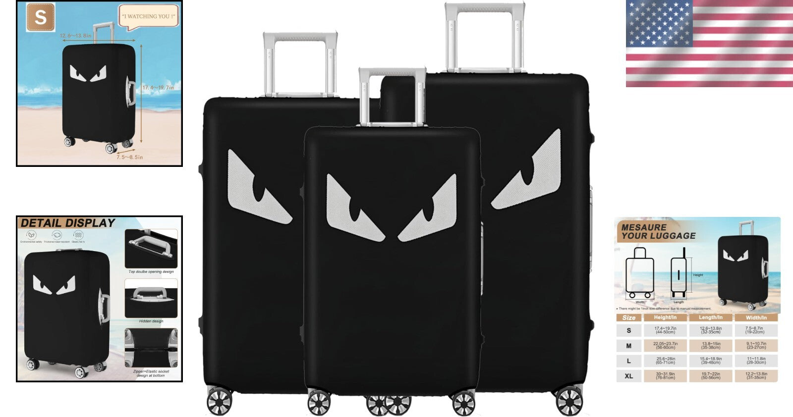 Luggage Cover Set of 3 - Washable Scratch-Resistant Protector for Suitcases