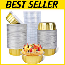 Load image into Gallery viewer, Professional-Grade 120-Pack Gold Round Baking Cups with Lids - 8oz Capacity