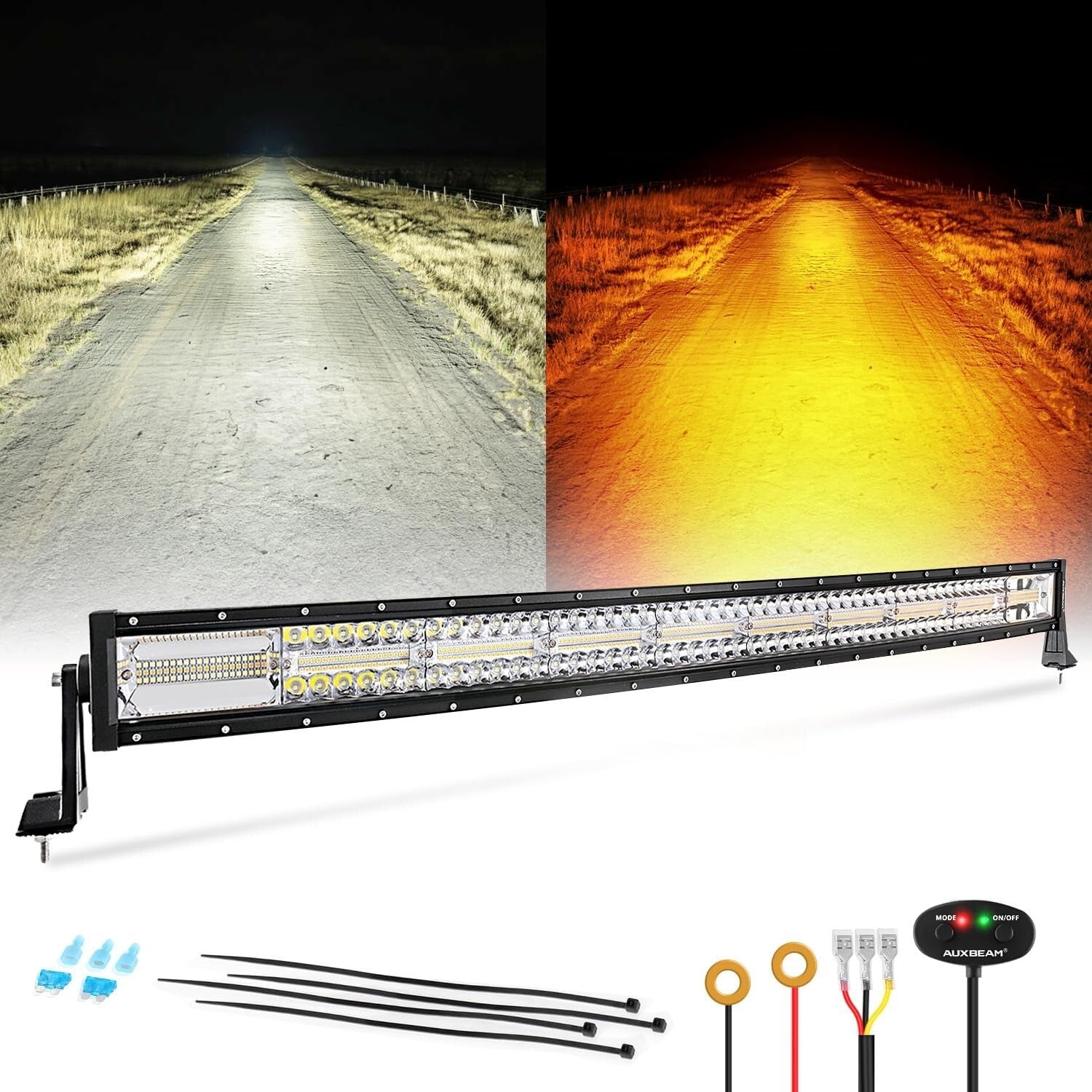 Rugged 240W Off-Road LED Light Bar with Amber & White - 50,000 Hour Lifespan