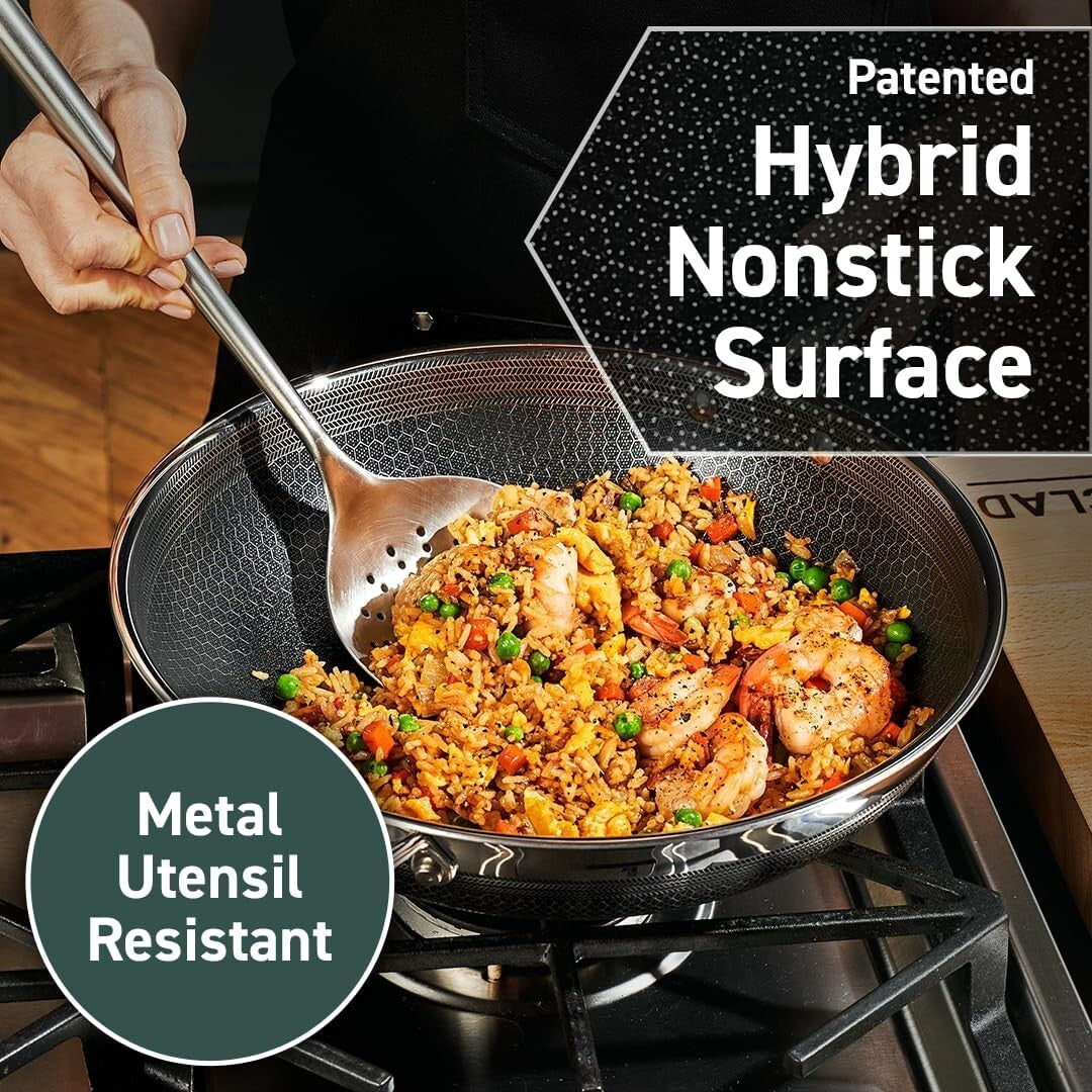 Versatile 14-Inch Nonstick Hybrid Wok with Stainless Steel Lid & Cool Handles