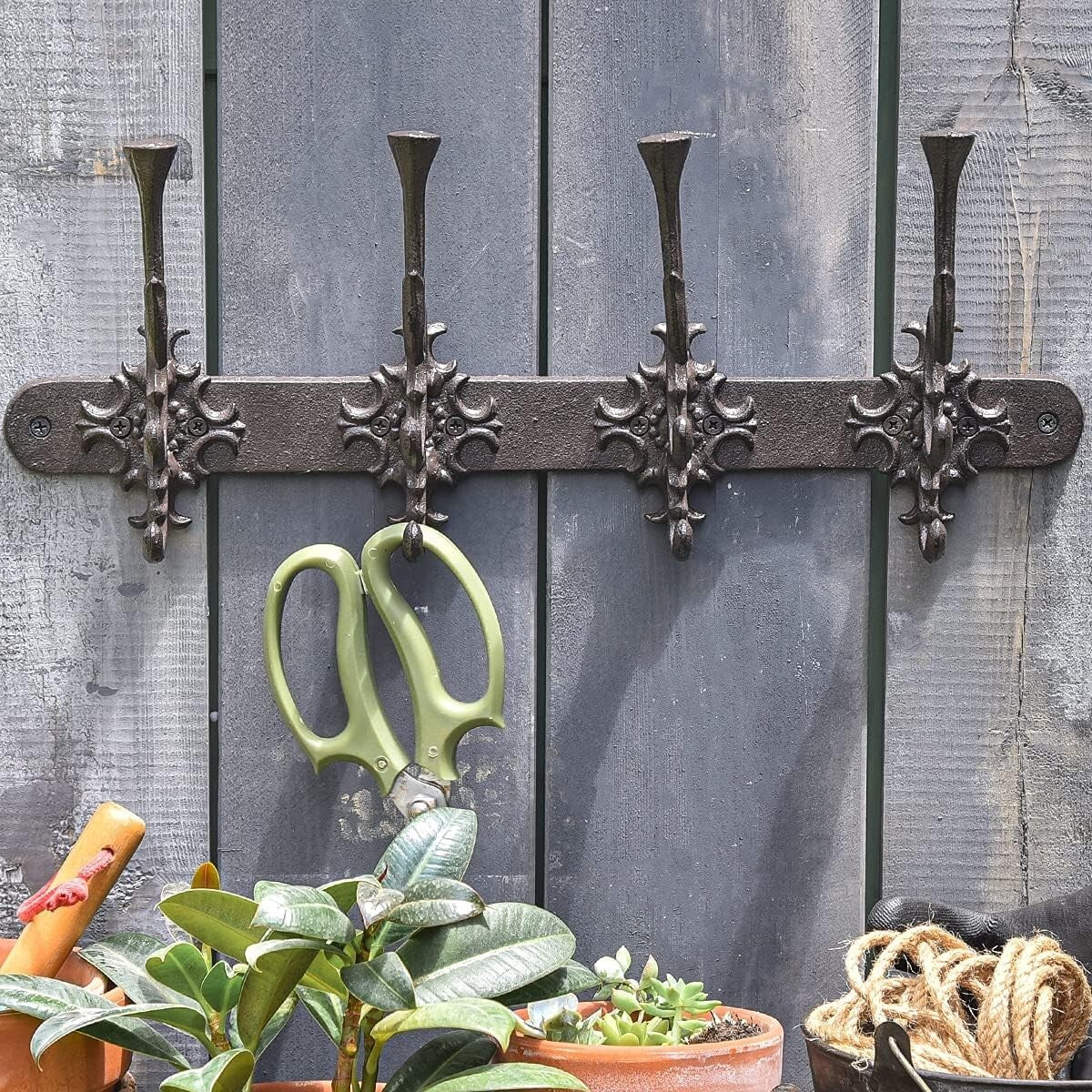 Antique Finish Cast Iron Wall Rack with 12 Hooks - Perfect for Home Organization