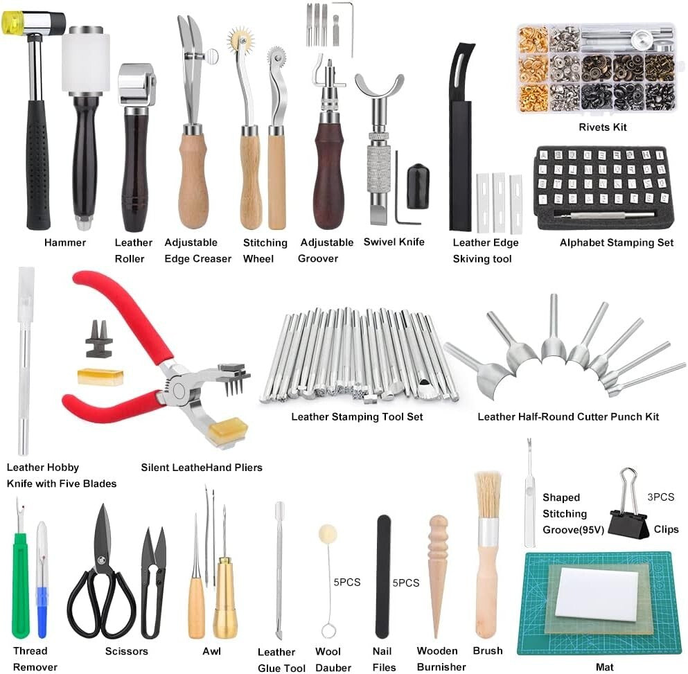 Leather Craft Stamping & Repair Tools Kit - 447 Pieces for Creative Leatherwork
