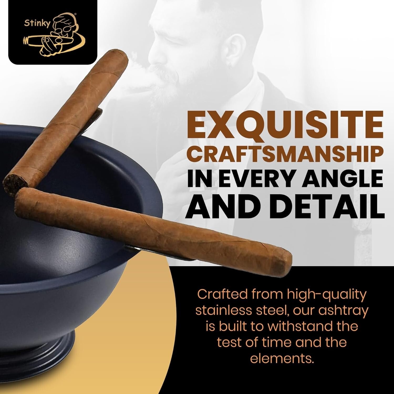 Cigar Lover's Choice: Large 8" Windproof Matte Blue Ashtray with Stirrup Support