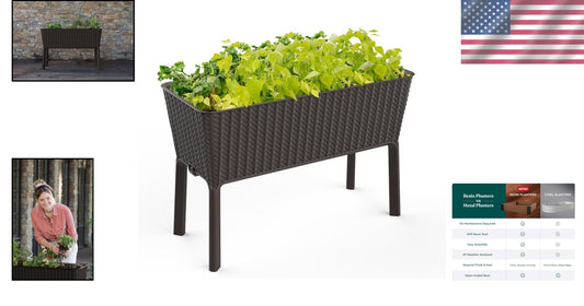 Modern 31.7 Gallon Self-Watering Planter with Drainage for Hassle-Free Gardening