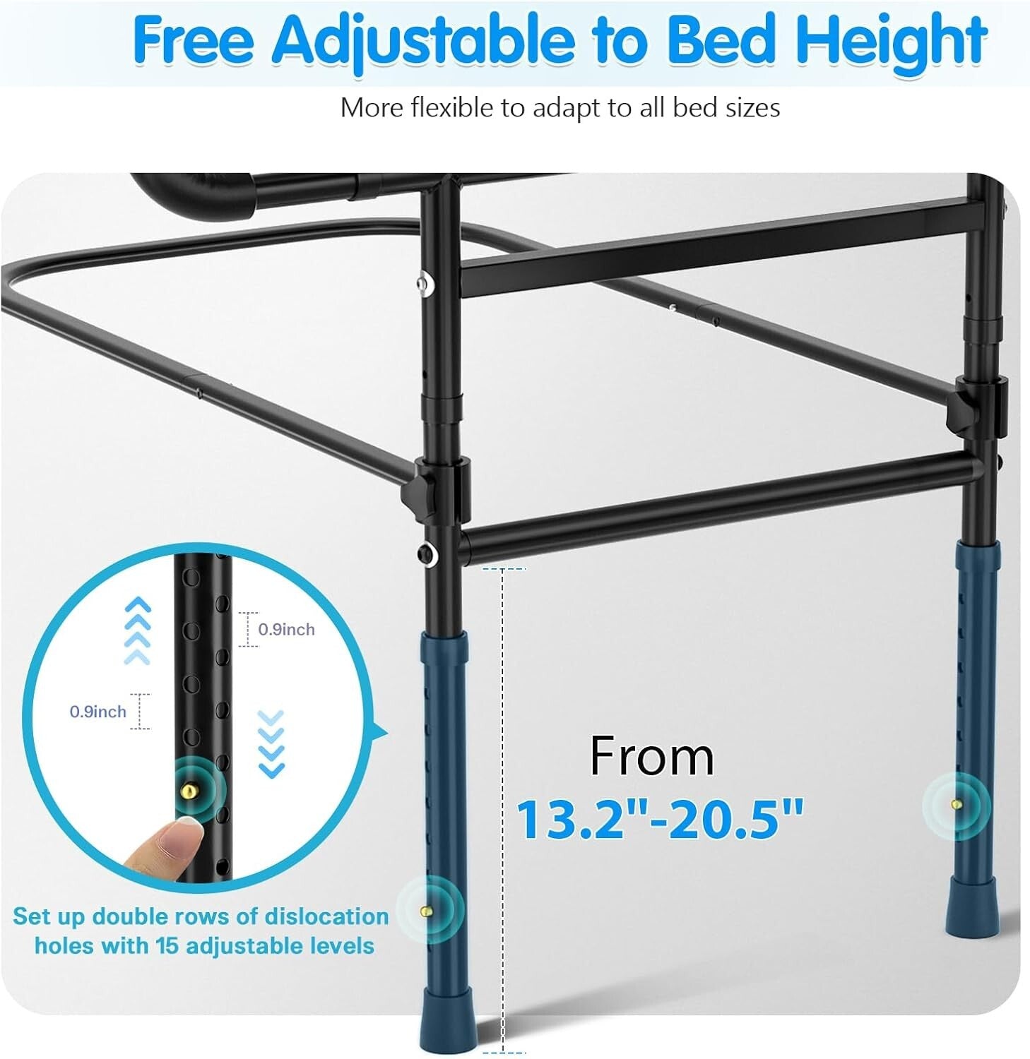 Adjustable Bed Assist Rails for Seniors - Safe & Durable Bedside Stability