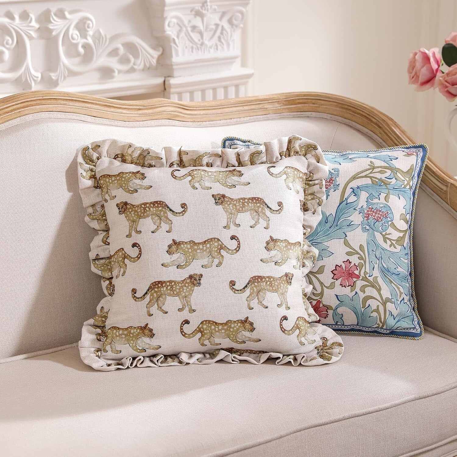 Elegant 18x18 Animal Print Throw Pillow Covers with Luxury Pendants - Set of 2