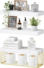 Load image into Gallery viewer, Gold and White Over Toilet Floating Shelves - 3-Piece Bathroom Organizer Set