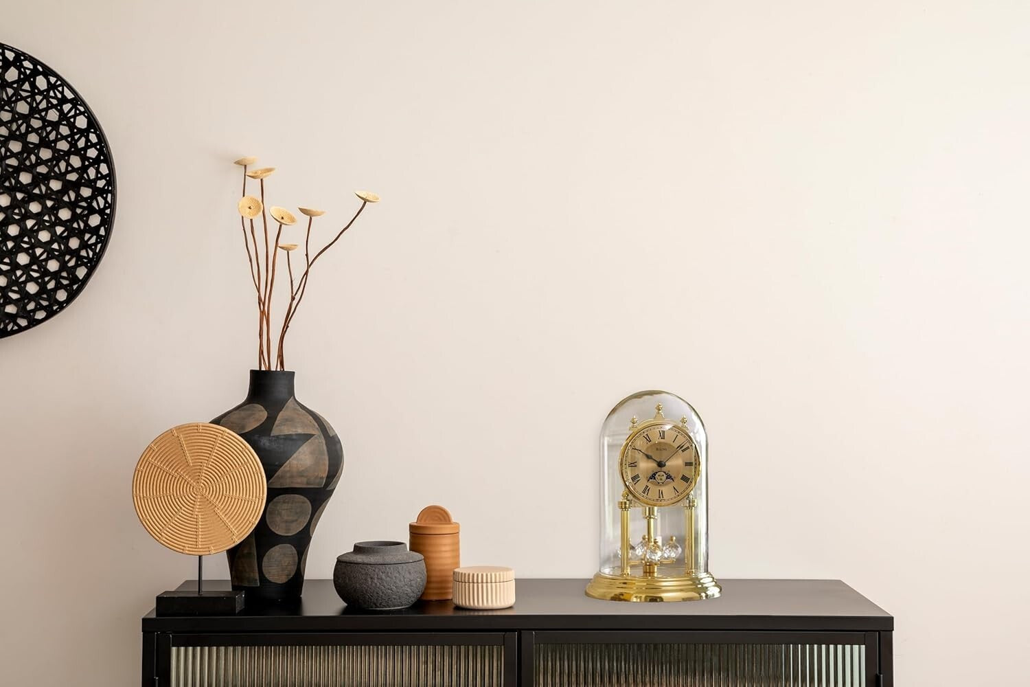 Elegant Analog Clock with Revolving Pendulum & Brass Finish - Tabletop Design