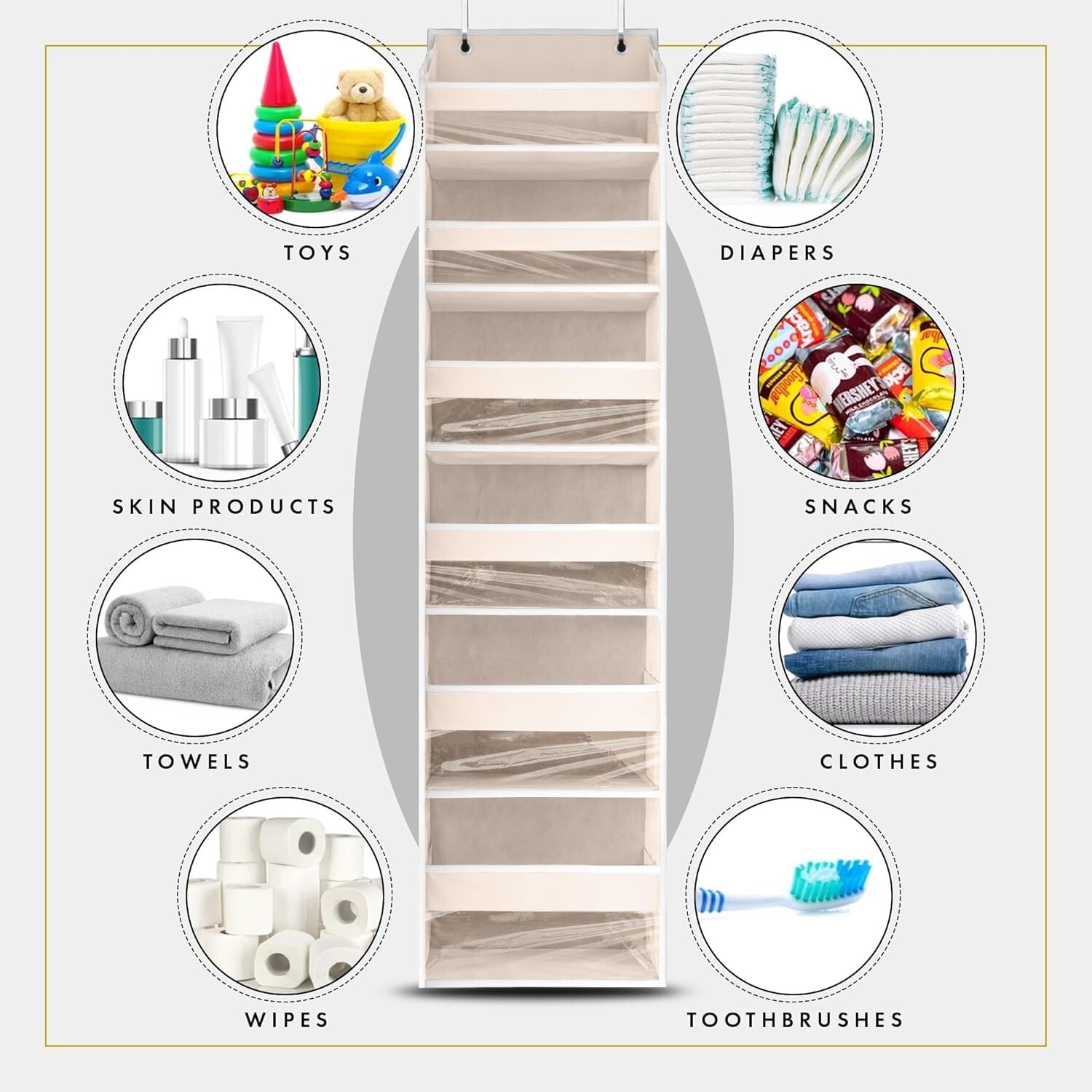 Ivory Dual Over the Door Storage System - Multi-Pocket Organizer for Every Room