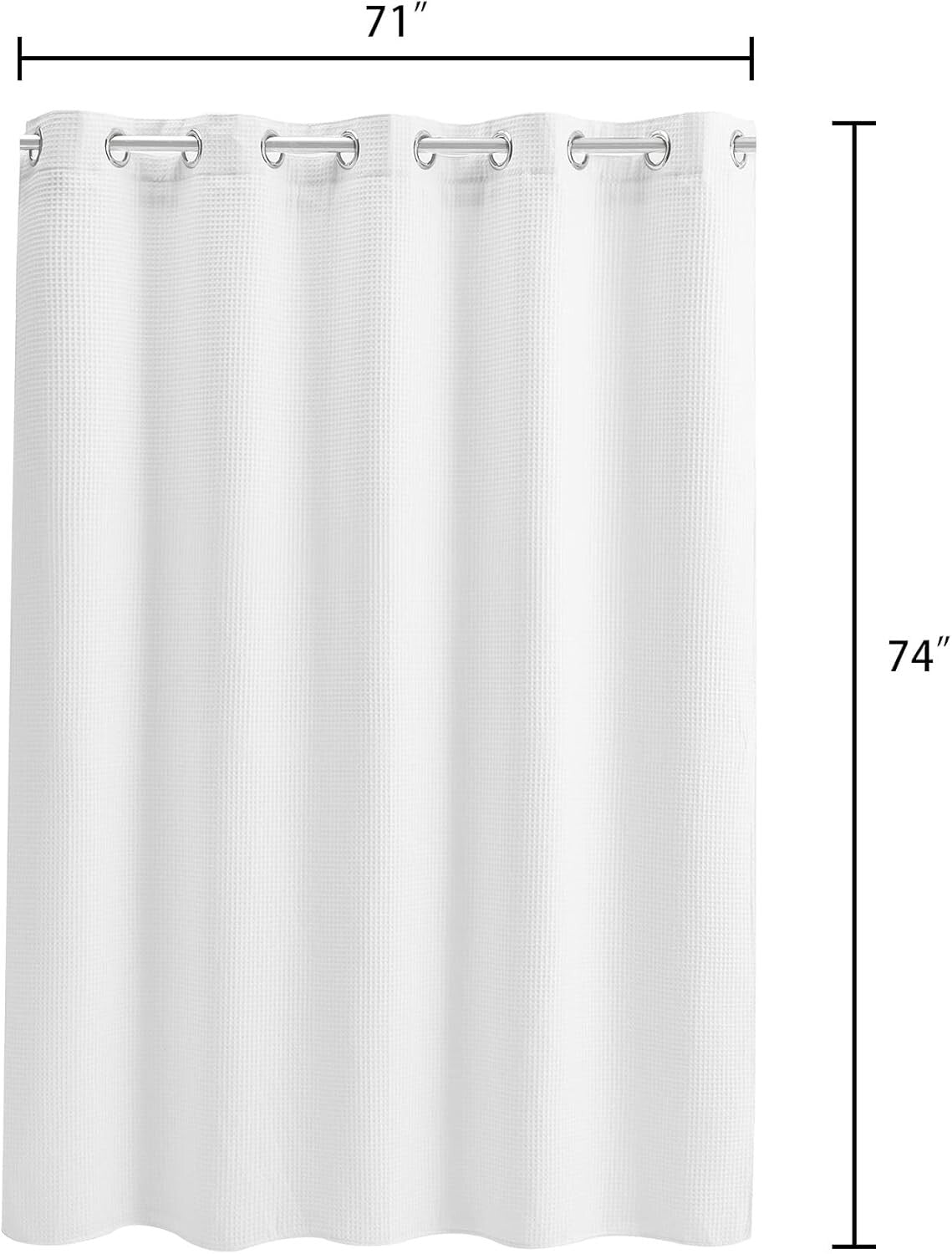 No Hooks Needed White Waffle Shower Curtain with Machine Washable Liner, 71 x 74