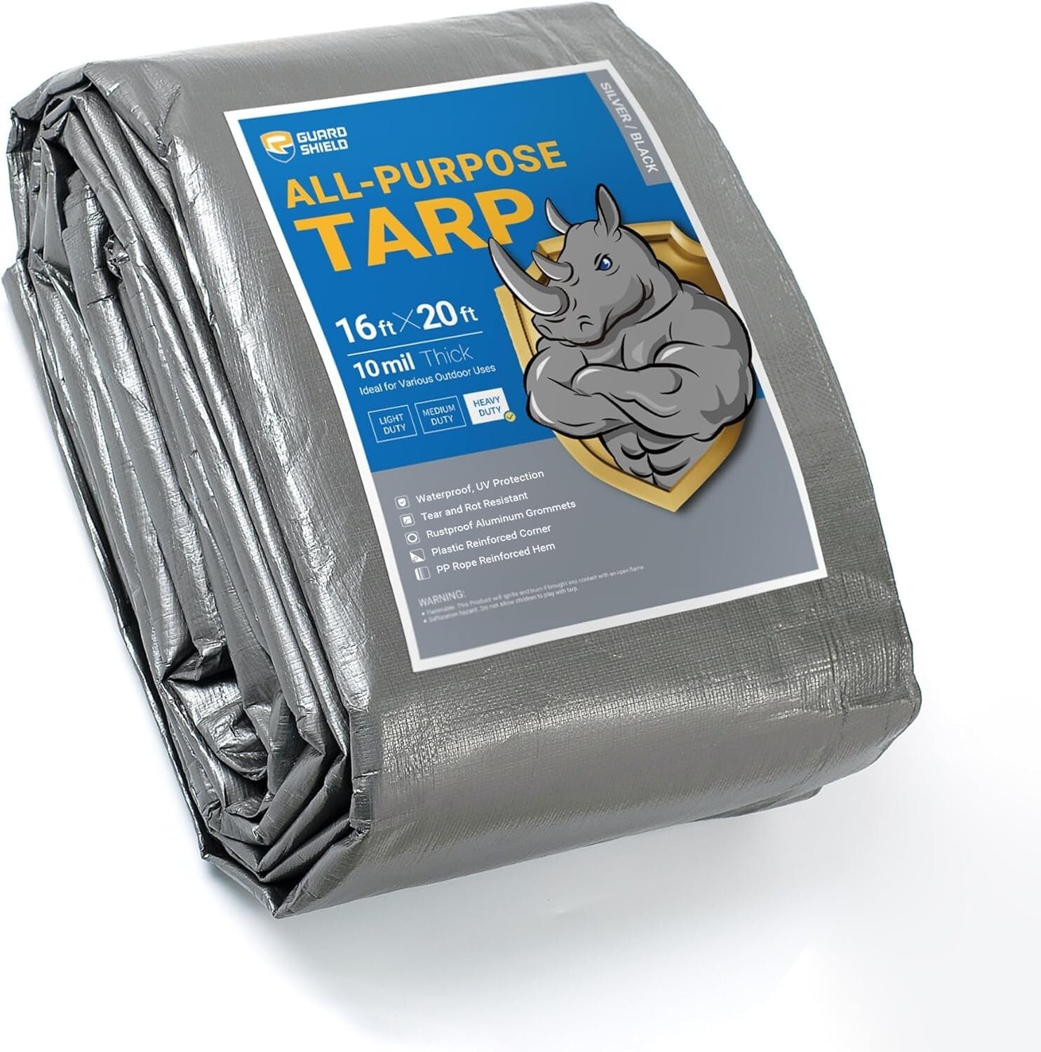 16x20 Heavy Duty Waterproof Tarp - Silver/Black Polyethylene Multi-Purpose Cover