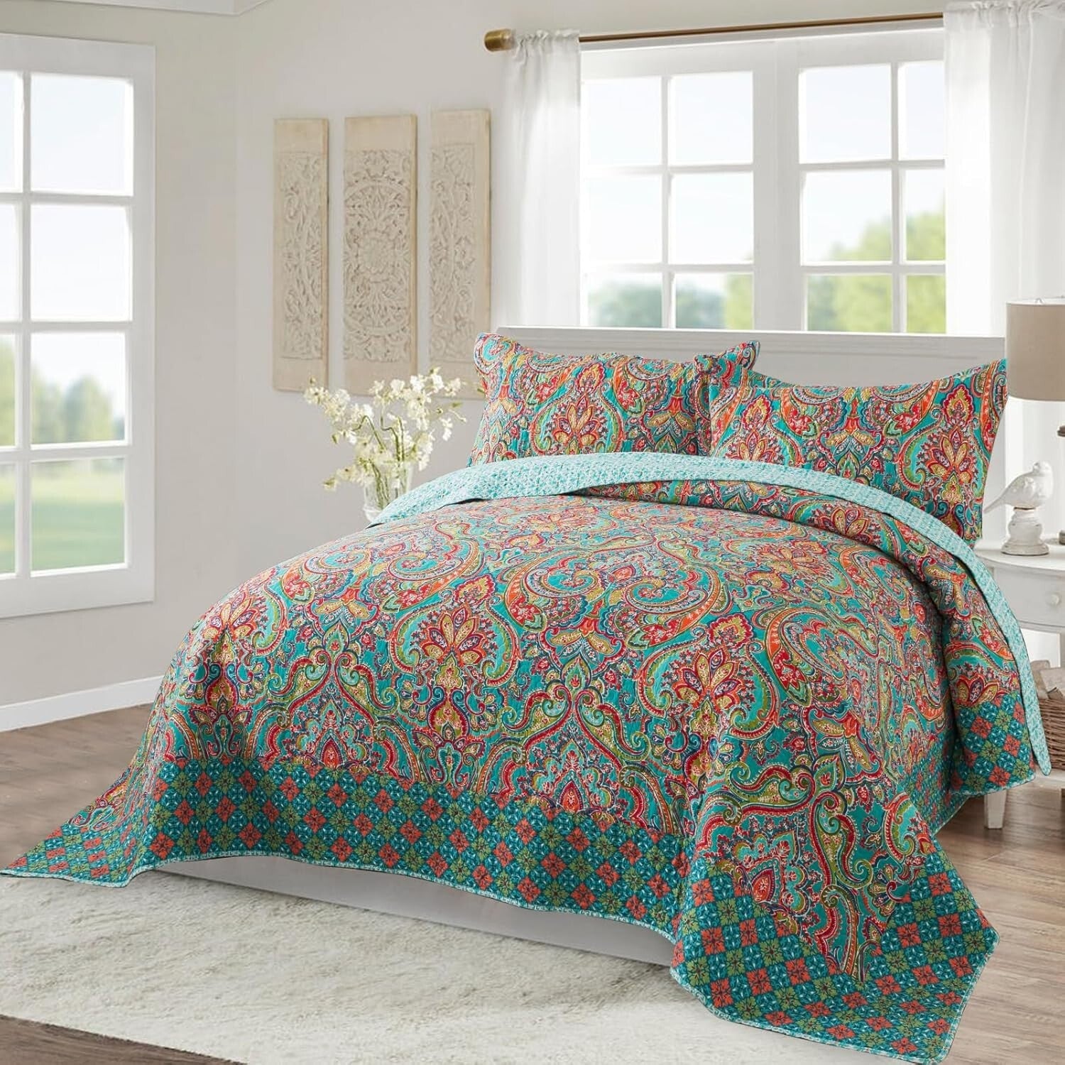 Luxurious Cotton Quilt Set with Gorgeous Floral Pattern - California King Size