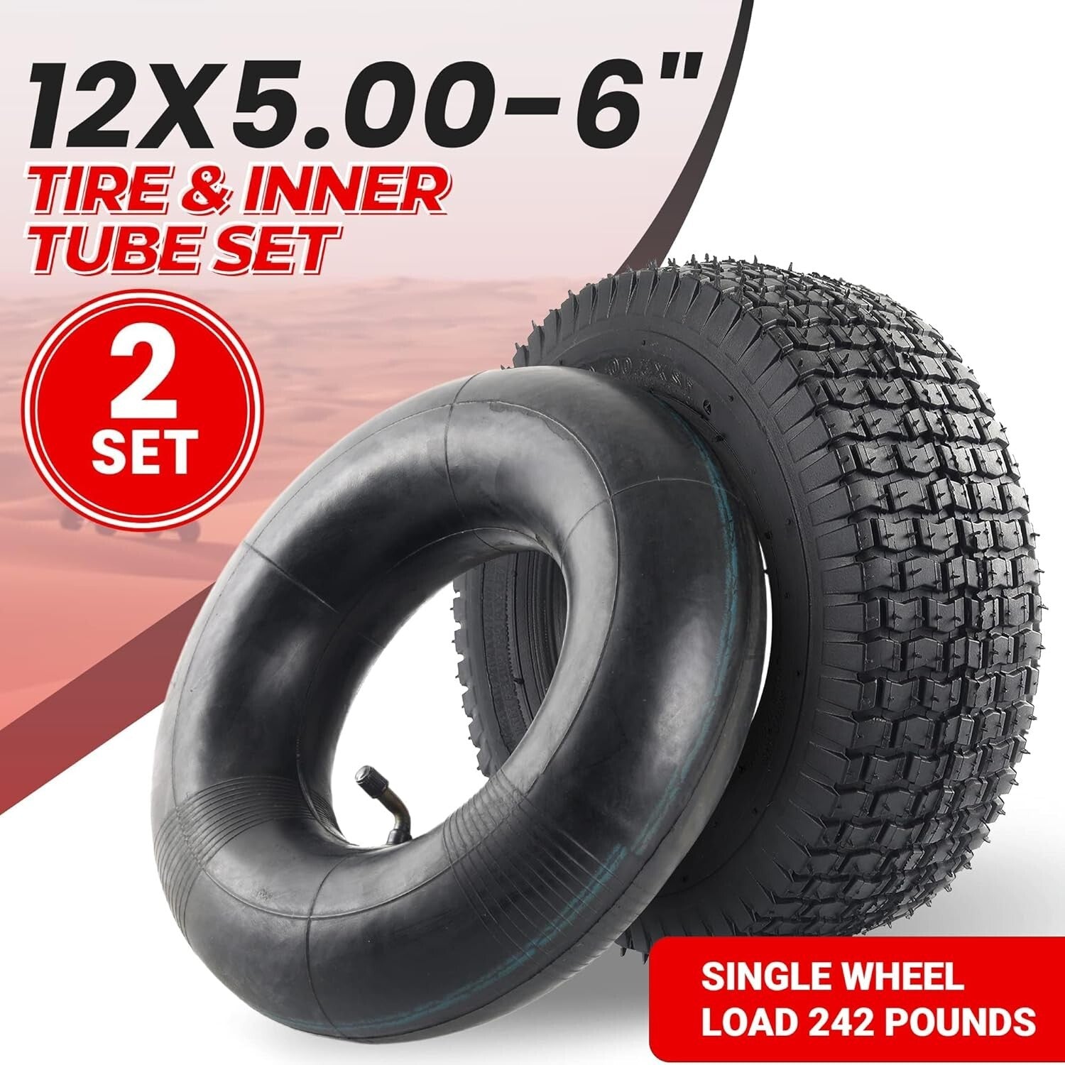 Robust 6-Inch Tire and Inner Tube Pair - Ideal for Dirt Quads & Wheelbarrows
