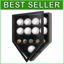 Load image into Gallery viewer, Home Plate Baseball Display Case - Securely Show 12 Baseballs or Rings in Style
