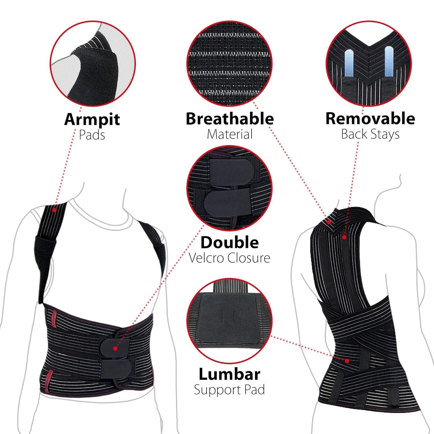 Breathable Back Support Brace for Thoracic Kyphosis & Herniated Discs - Small