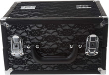Load image into Gallery viewer, Lightweight 4-Tray Cosmetic Organizer with Locking Latches - Black Lace Design