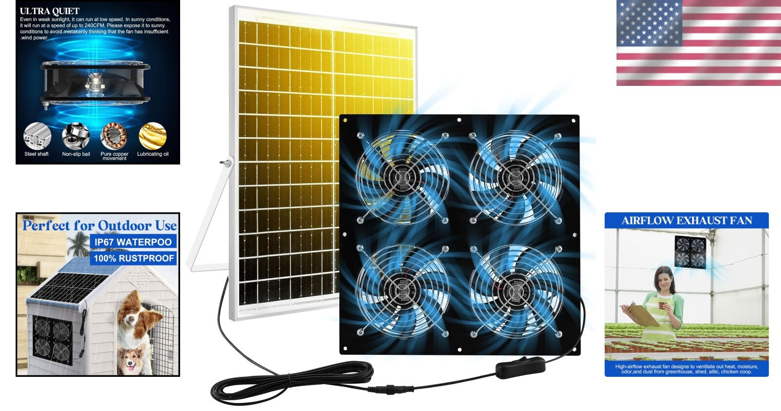 High Efficiency Solar Ventilation Fan - 25W Solar Panel for Barns & Dog Houses