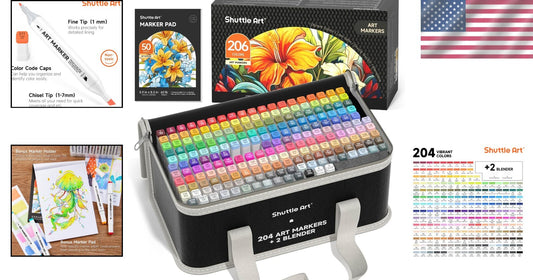 Vibrant 205 Colors Dual Tip Markers with Blender & Marker Pad for Artistry