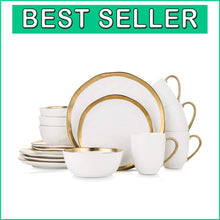 Load image into Gallery viewer, Luxury White &amp; Gold Rim Porcelain Dinnerware, 16-Piece Set for Stylish Hosting