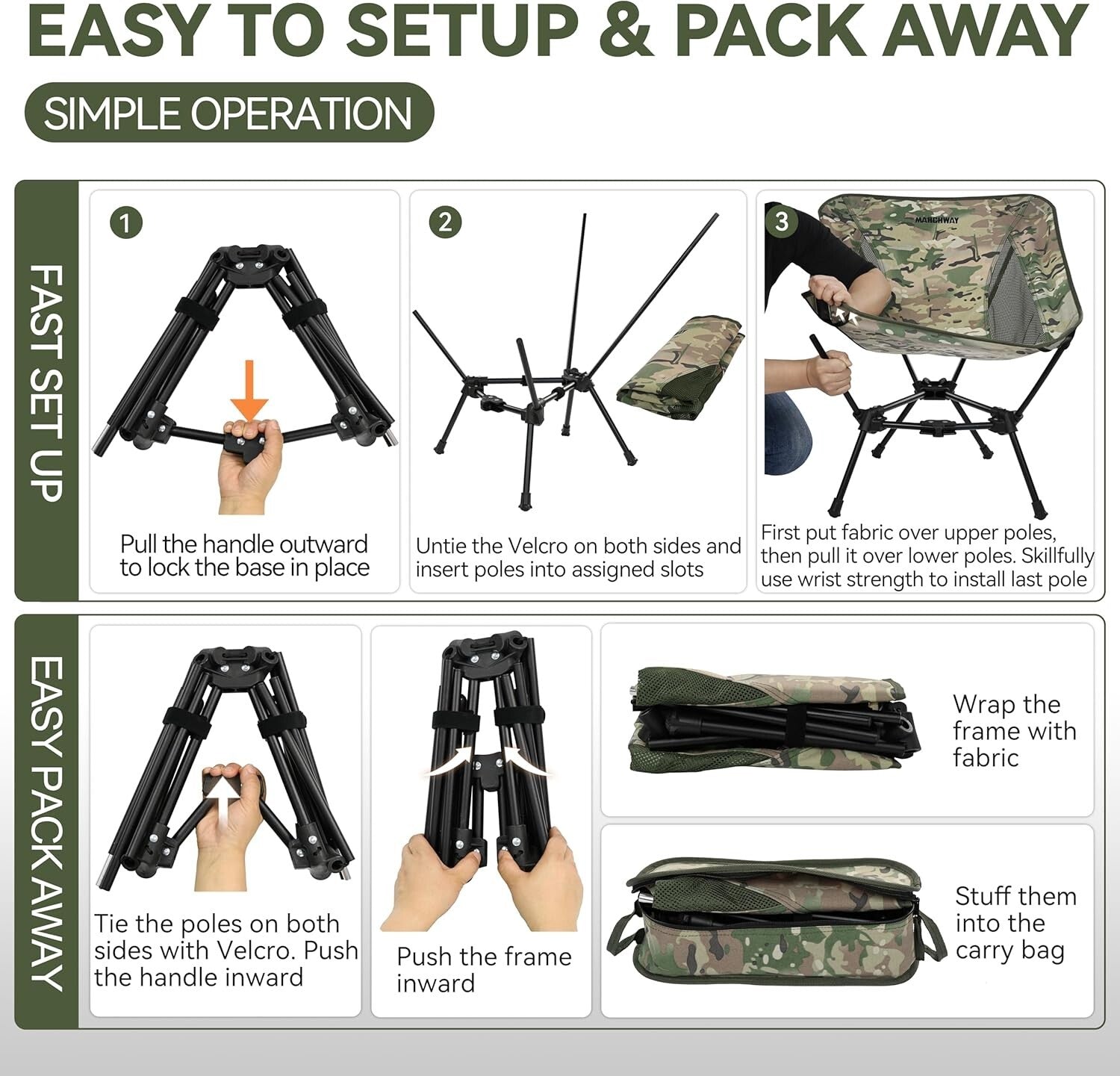 330 lbs Capacity Lightweight Folding Chair for Camping, Fishing & Outdoor Events