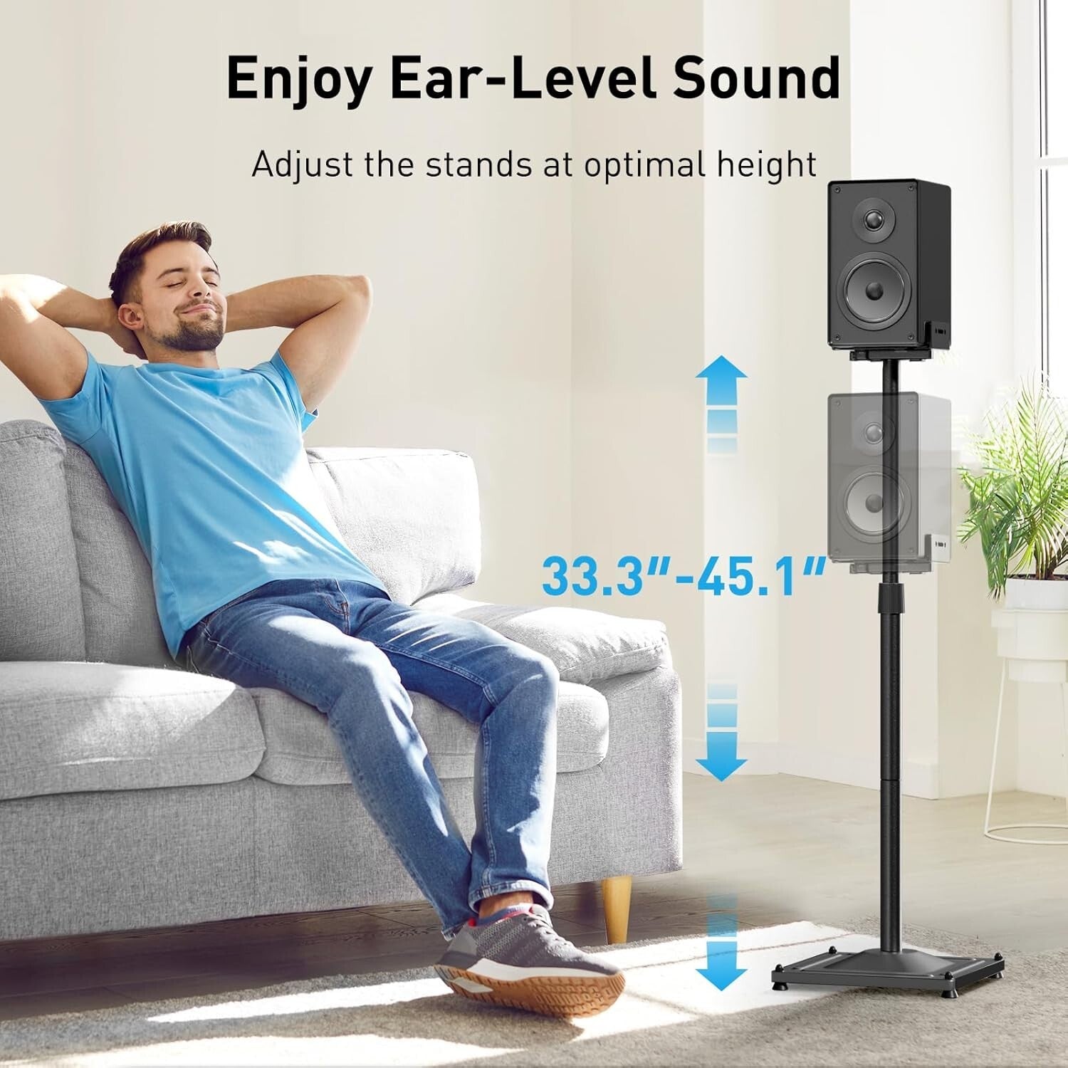 Speakers on Stands: Height Adjustable from 33.3" to 45.1" for Superior Sound